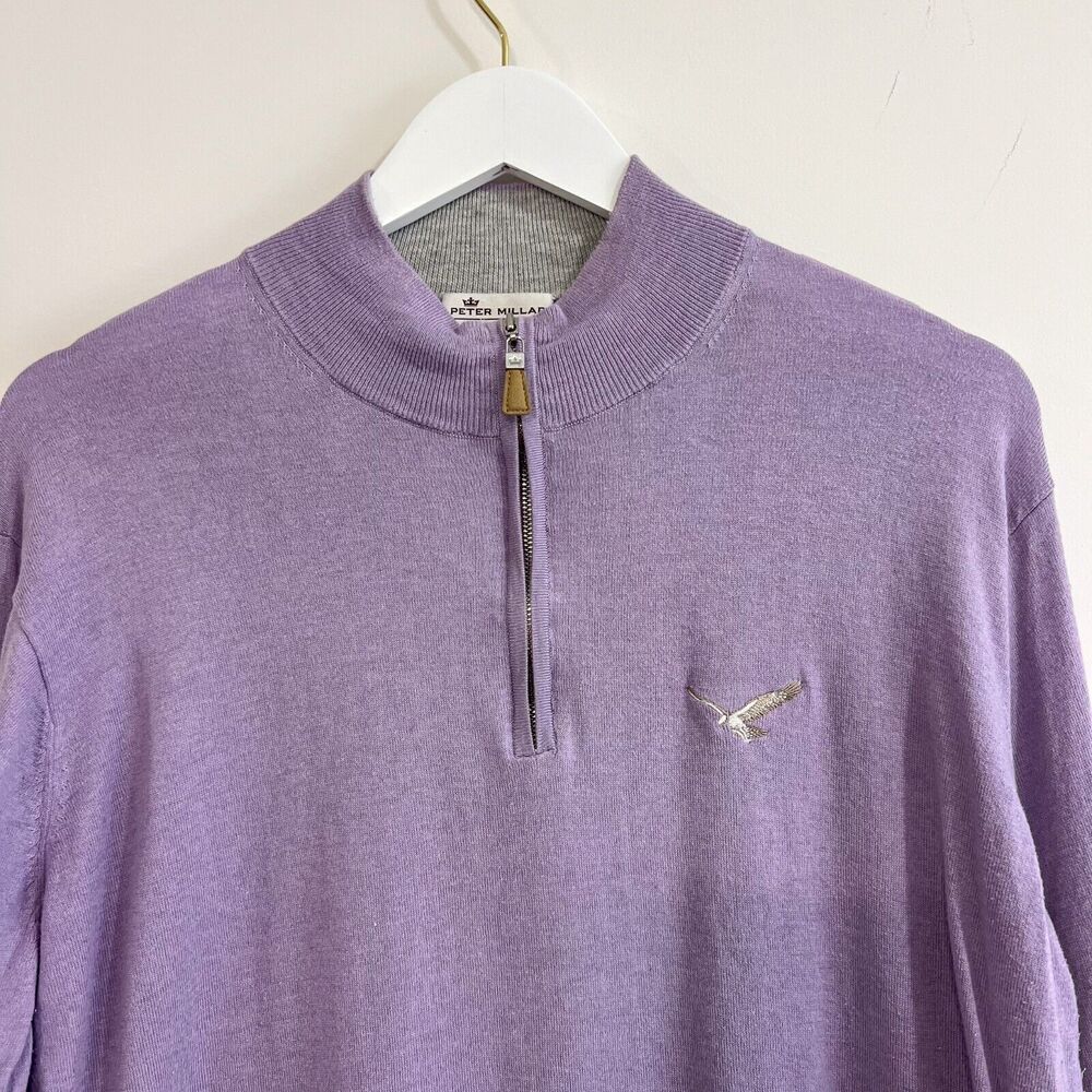 Peter Millar Mens XL Purple Lilac Crown Soft 1/4 Zip Sweater Pullover Mock Neck